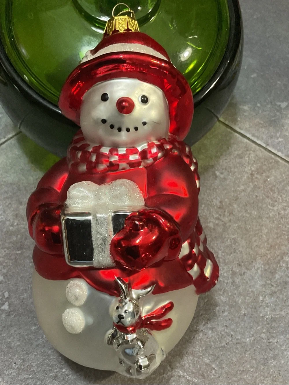 Red Snowman Holiday Ornament - Festive Home Holiday Decoration